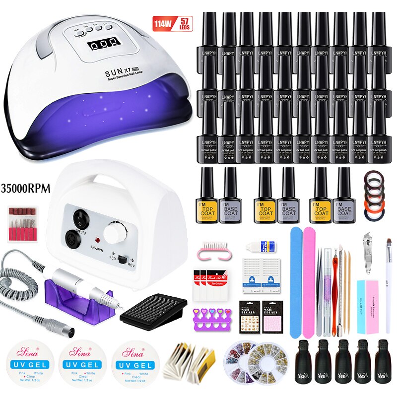 Manicure Set and Electric Nail Drill Machine with 114W UV Led Nail Lamp Drying Nail Set 30/20/18/10 Colors UV Nail Polish Kit