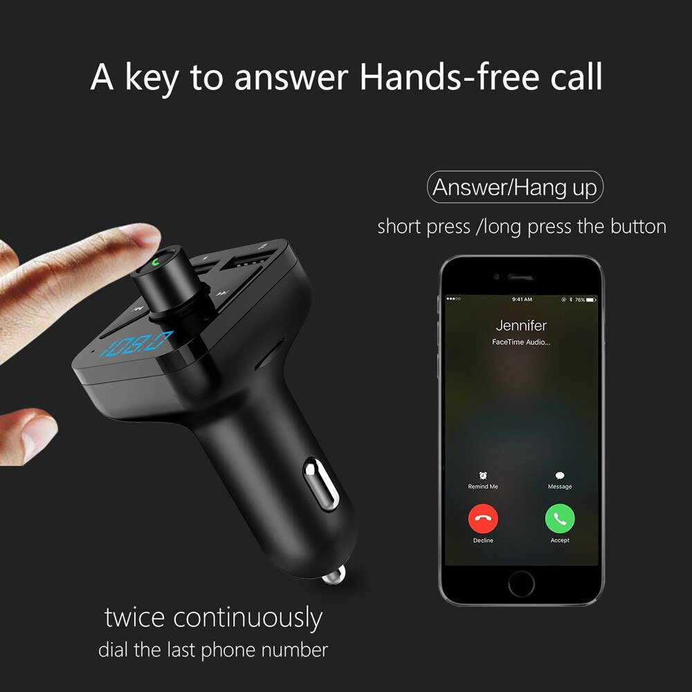 Bluetooth Car FM Transmitter – Wireless Adapter, USB Charger, LCD Display, Hands-Free Calling