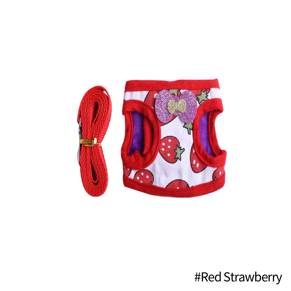 Arnés para hámster, correa ajustable para conejillo de indias, Chinchilla, ratones, Hurón, cuerda de tracción al aire libre, accesorios para animales pequeños: Red Strawberry / S