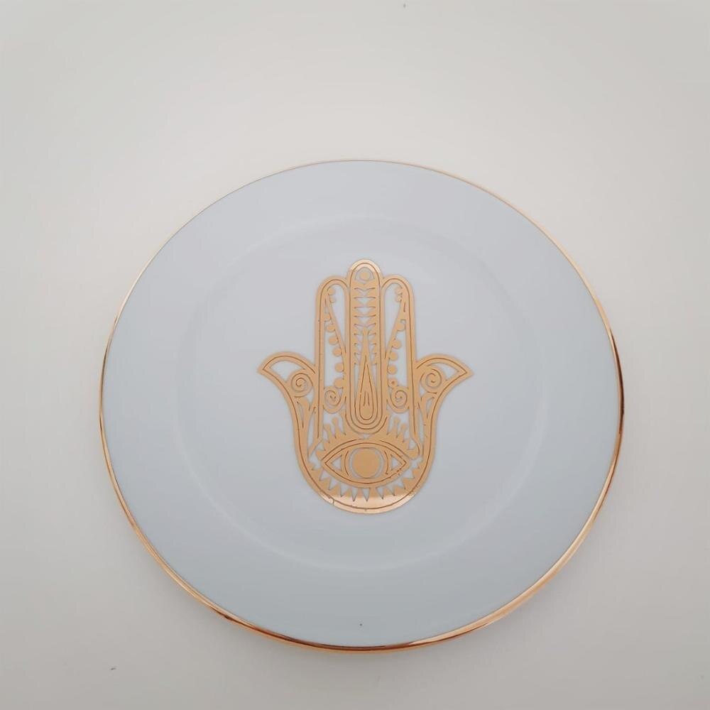 Real Gold Gedetailleerde Evil Eye Hamsa Porselein Koffie Kop En Schotel Set