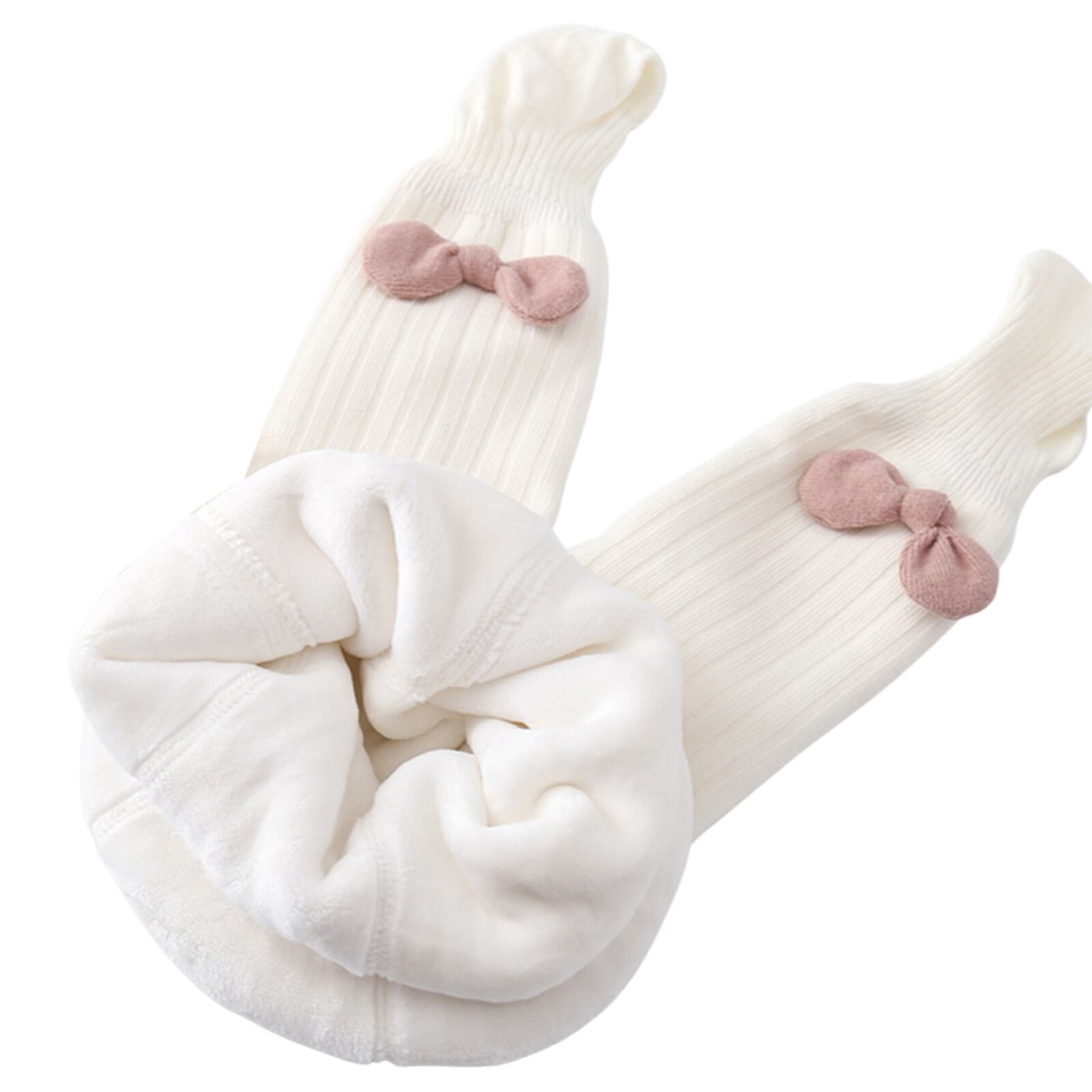 Criança do bebê meninas meia algodão velo-forrado engrossado arco dos desenhos animados decoração meia-calça inverno toddlers collants quentes leggings: Branco / 2-4 Years 