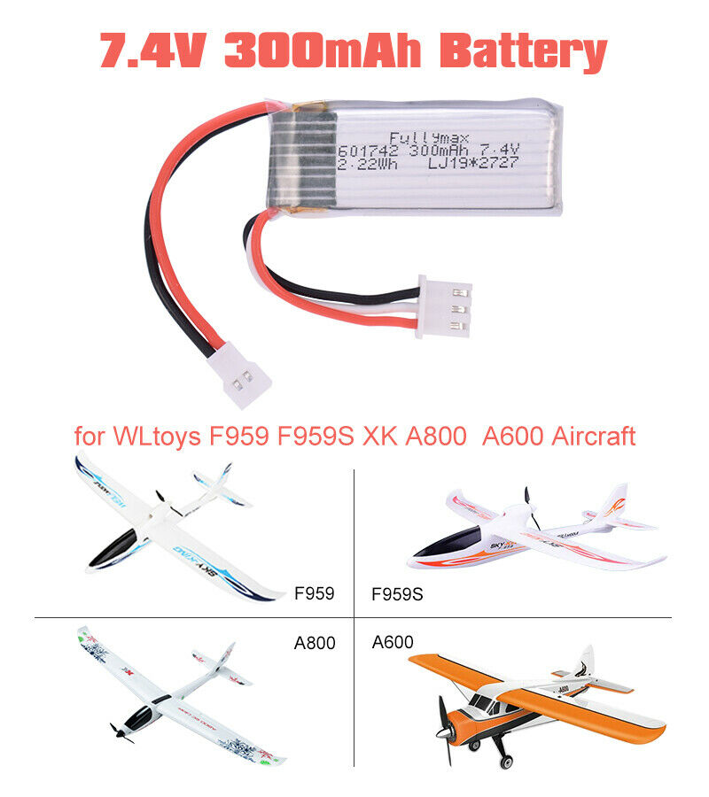 2pcs WLtoys RC Airplane Battery 7.4V 300mAh Battery for F959 Aircraft XK A800