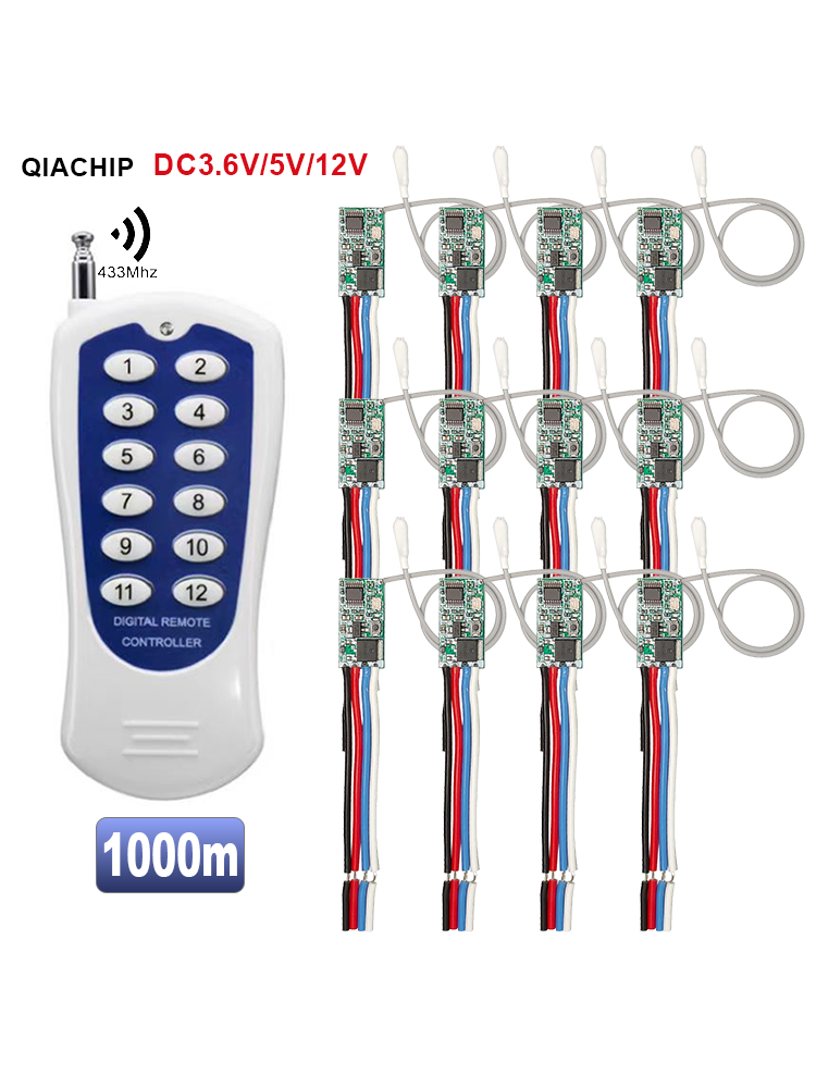 QIACHIP 433MHz bezprzewodowy pilot RF DC12V 5V 24V moduł przełącznik odbiornik moduł 433.92MHz z nadajnikiem dalekiego zasięgu światło: WHITE
