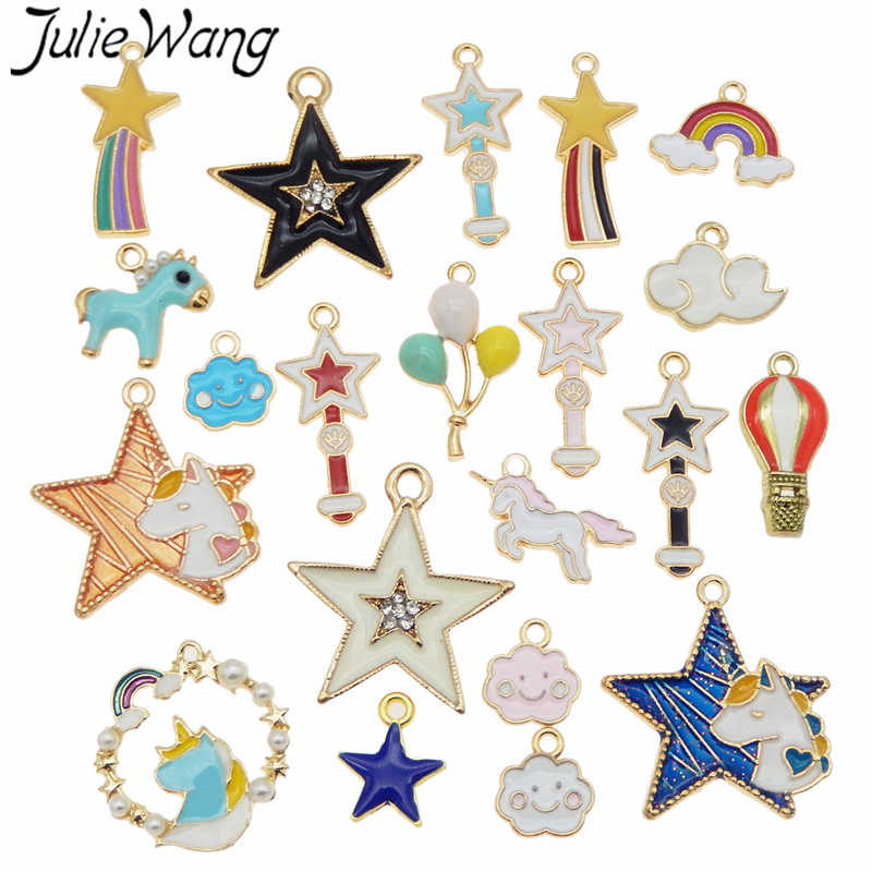 Julie Wang 10PCS Enamel Star Charms Alloy Random Mixed Cloud Unicorn Balloon Necklace Pendant Bracelet Accessory Jewelry Making