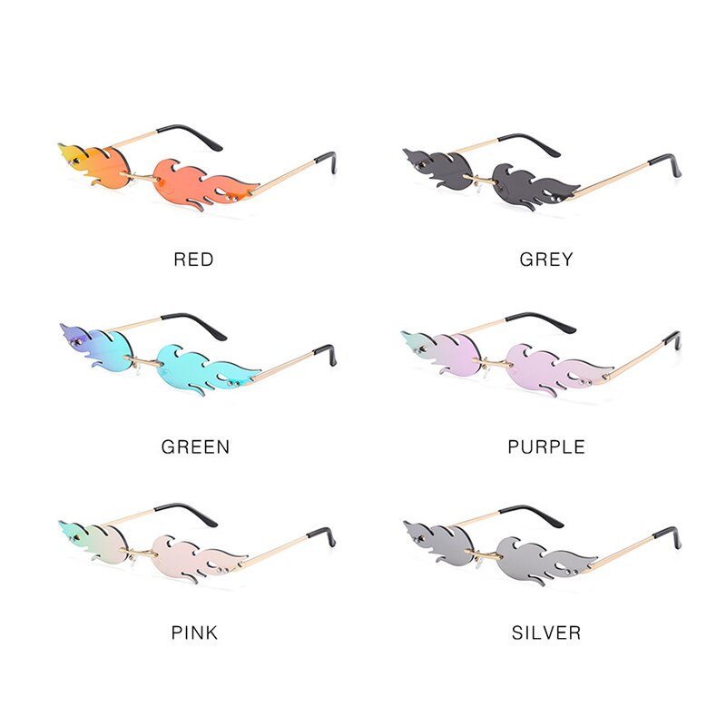 Uv 400 Brillen Randlose Welle Sonnenbrille Feuer Flamme Sonnenbrille Streetwear Auto Fahren Brille Trend