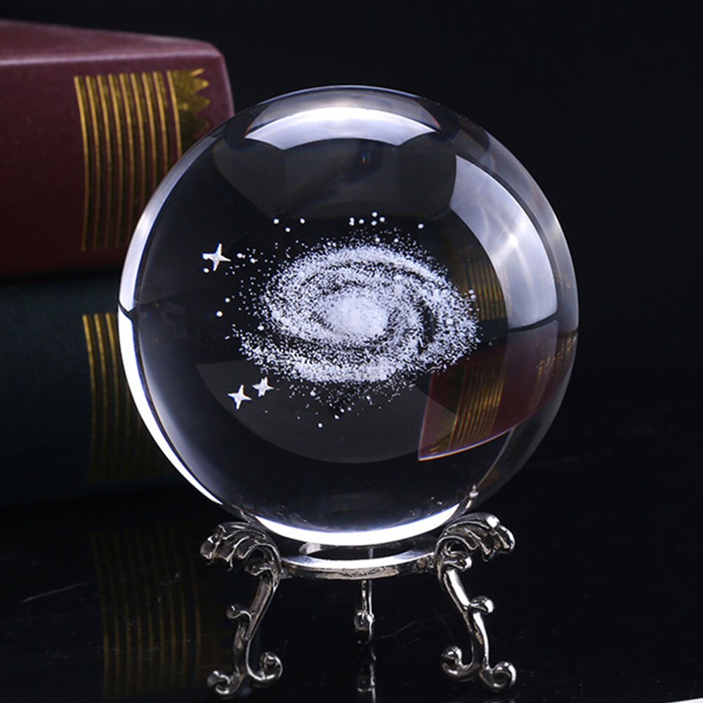 6cm Engraved Solar System Craft With Base Planets Model Photo Props 3D Desktop Home Miniature Clear Sphere Crystal Ball