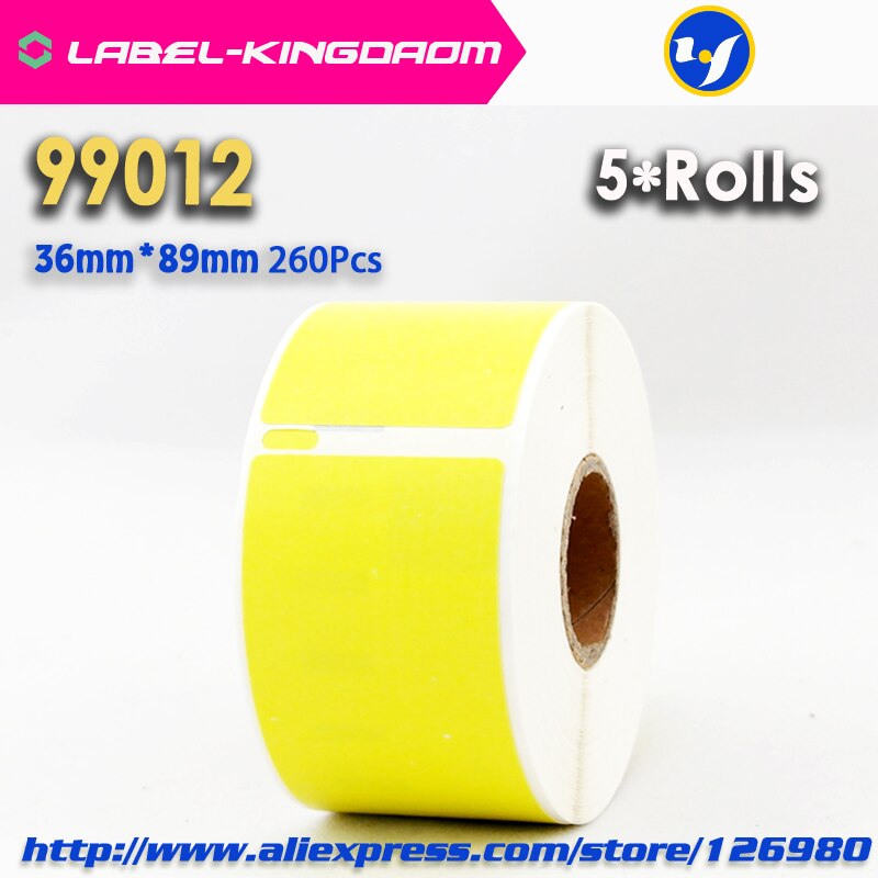 5 Rolls Yellow Color Generic Dymo 99012 Label 36mm*89mm 260Pcs Compatible for LabelWriter400 450 450Turbo