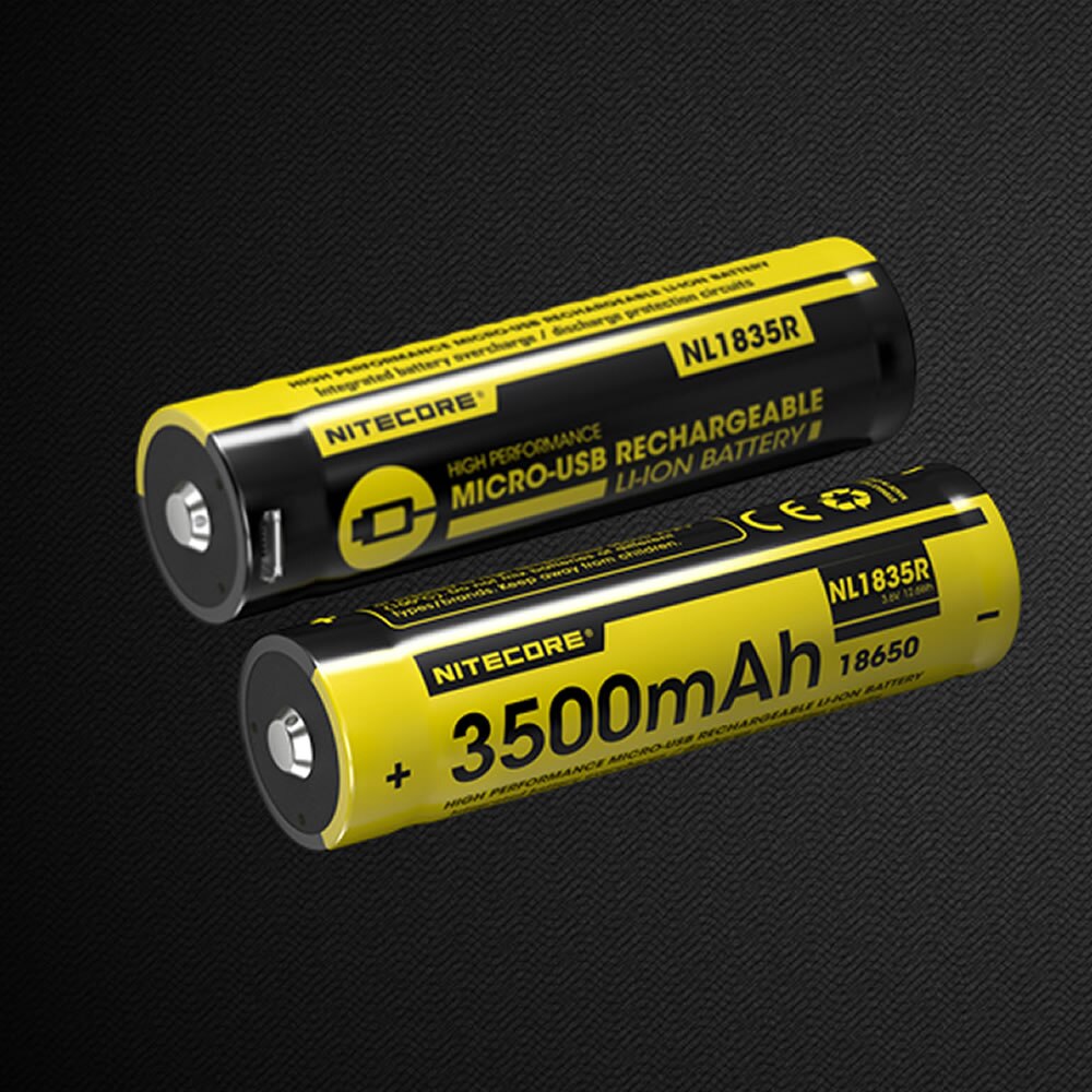 NITECORE NL1835R 3500mAh High Performance Built-in Micro-USB Charge Port Rechargeable Liion Battery 12.6Wh 3.6V Button Top 18650