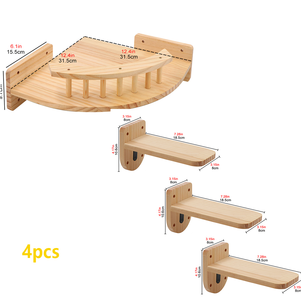 Wall Mounted Cat Climbing Shelves Cat House Cat Bridge Cat Hammock with Scratching Post and Pedals or Stairway for Kittens: black