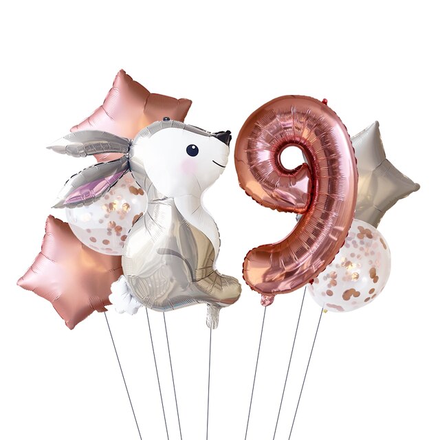 Globos de con temática de cuento de hadas para niñas, decoración con de conejo, rosa, estrella plateada, 32 pulgadas, 6 piezas: 9
