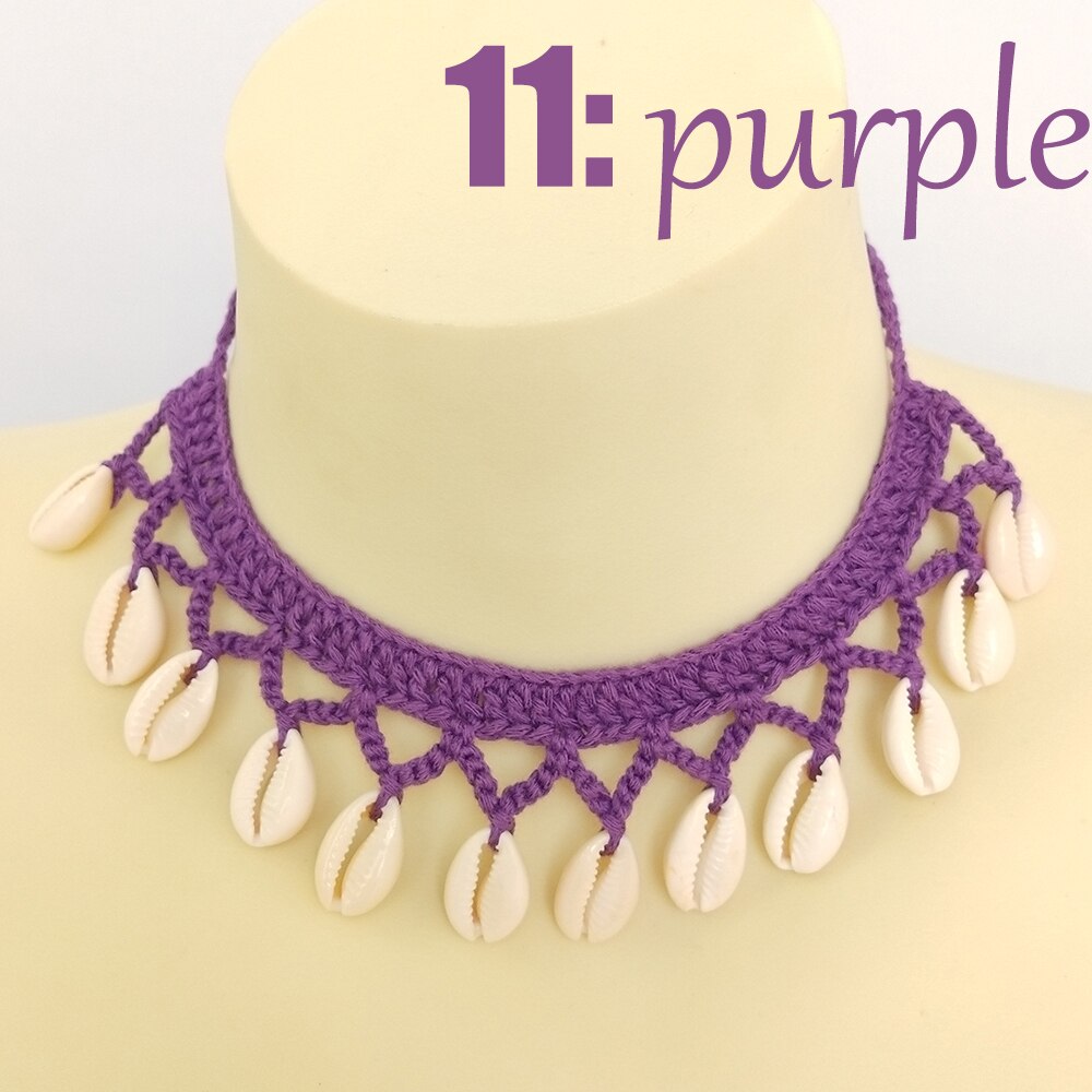 Buy 2 Get 30% Off Girl Cute Sea Shell Choker Necklace Crochet Bohemian Beach Tassel Necklace Shell Chain For Women Pendant: purple