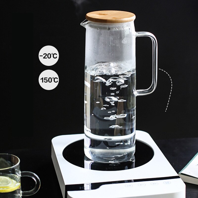 1.2L 1.4L Cold Glass Water Bottle Jar Kettle Transparent Large Capacity Heat Resistant Coffee Pot with Handle Teapot Pitchers