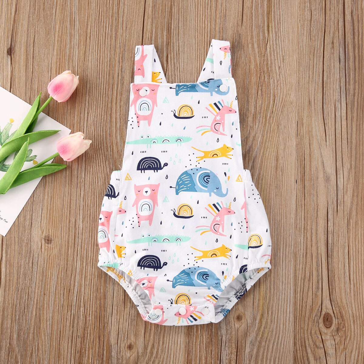 4 stijlen baby meisjes jongens dieren bodysuits mouwloos cartoon print zomer jumpsuits outfit 0-18m