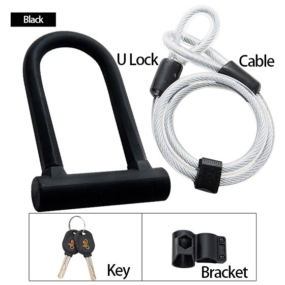 WEST BIKING Bicycle U Lock Steel Safety Anti-theft MTB Road Bike Cable U-Lock Set Candado Bisiklet Kilidi Security Cycling Locks: Black Set