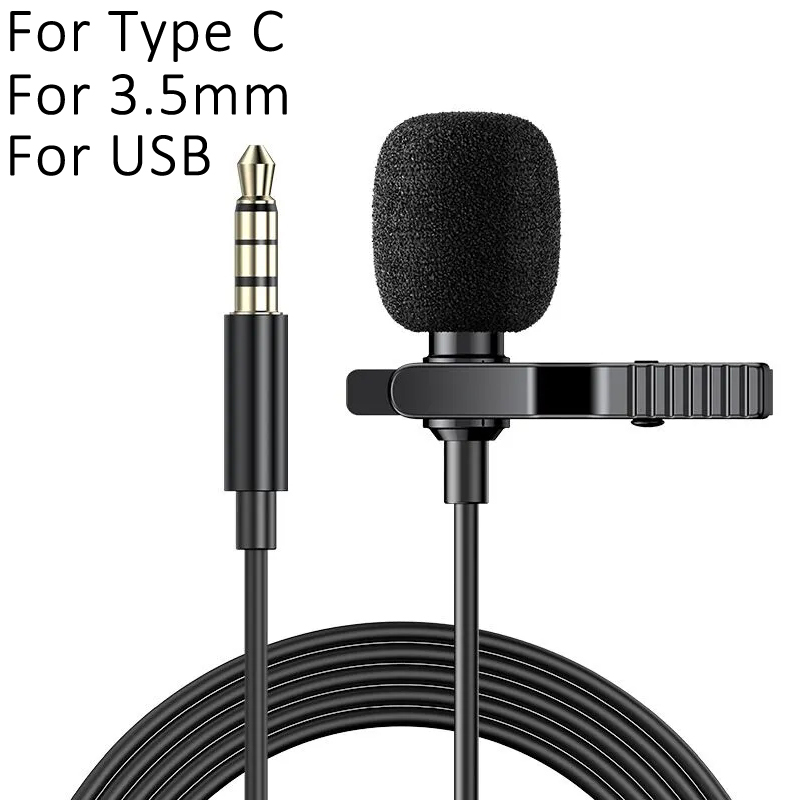 3.5mm lavalier-mikrofon med slipsklips, omnidireksjonell metall-usb-mikrofon, mini-lyd, type c-mikrofon for bærbare datamaskiner, mobiltelefon