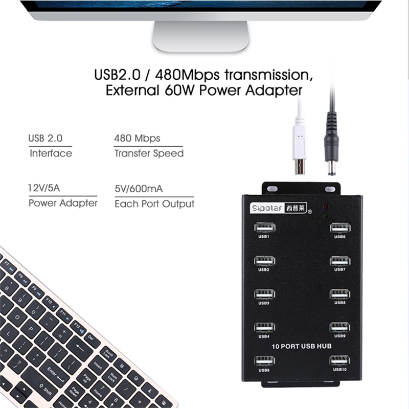 Sipolar 10- poorts industriële usb-hub bitcoin miner usb cryptocurrency miner met 12 5a stroomadapter synchroniseert gegevensoverdracht a -300