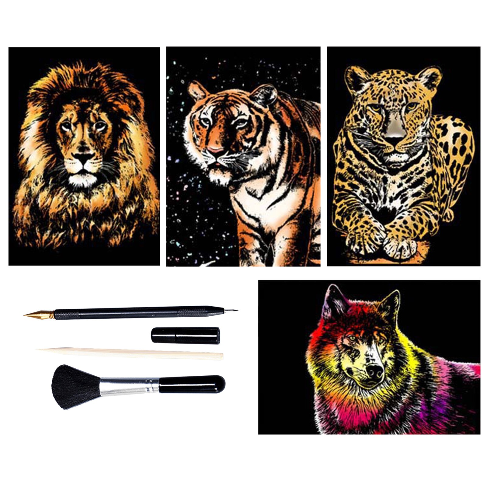 Animal Scratch Painting Set Rainbow Painting Scratchboard Kit Children Handcraft DIY Painting For Kids Best: A