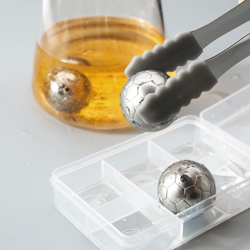 Round Sphere Soccer Ball Ice Cube Molds Stainless Steel Ice Cubes Reusable Bar Whiskey Beverage Cooler Chilling Stone Drinking