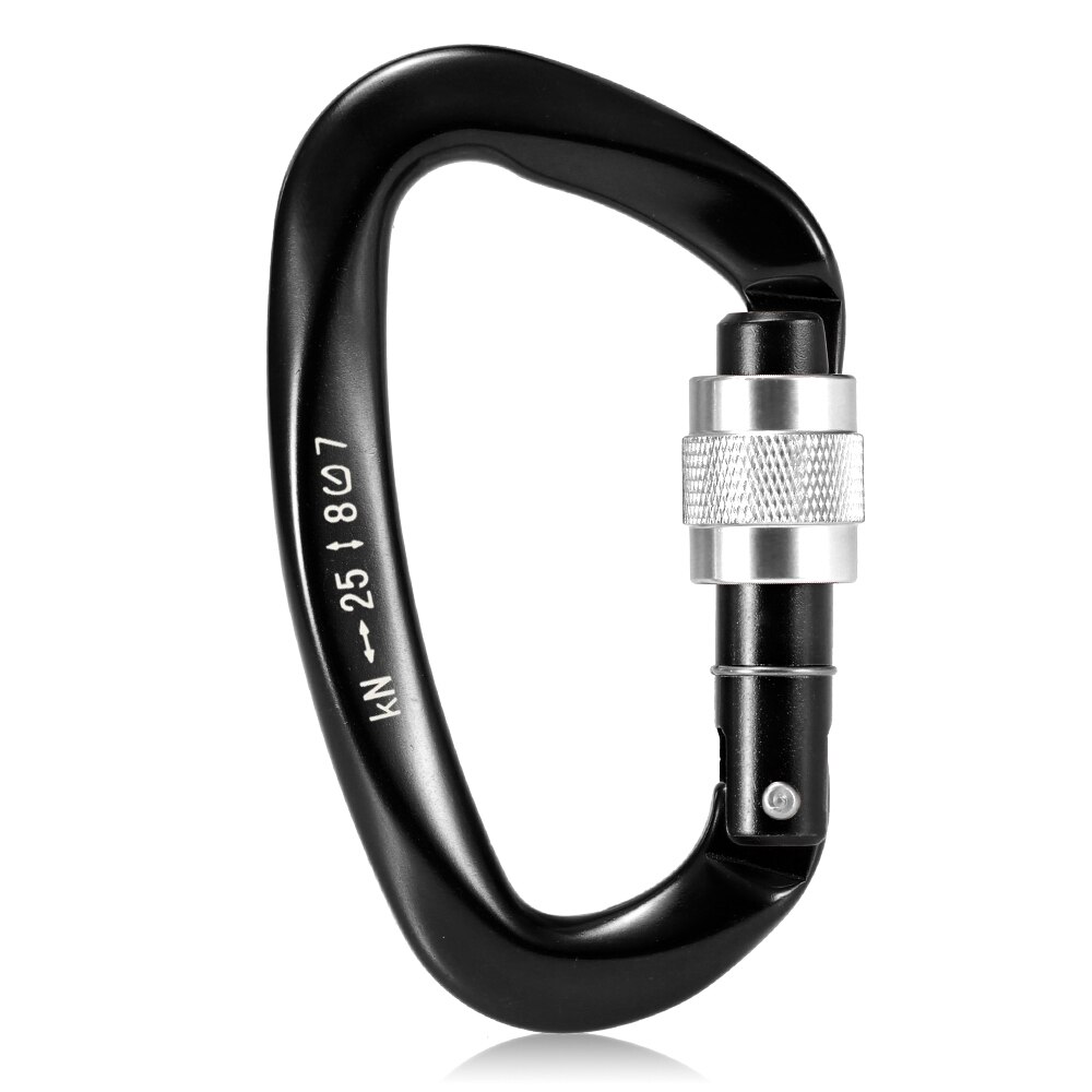 25KN Screw Locking Gate Carabiner Heavy Duty D-shape Buckle Pack D-ring Carabiner Climbing Rappelling Hammock Locking Clip: Black