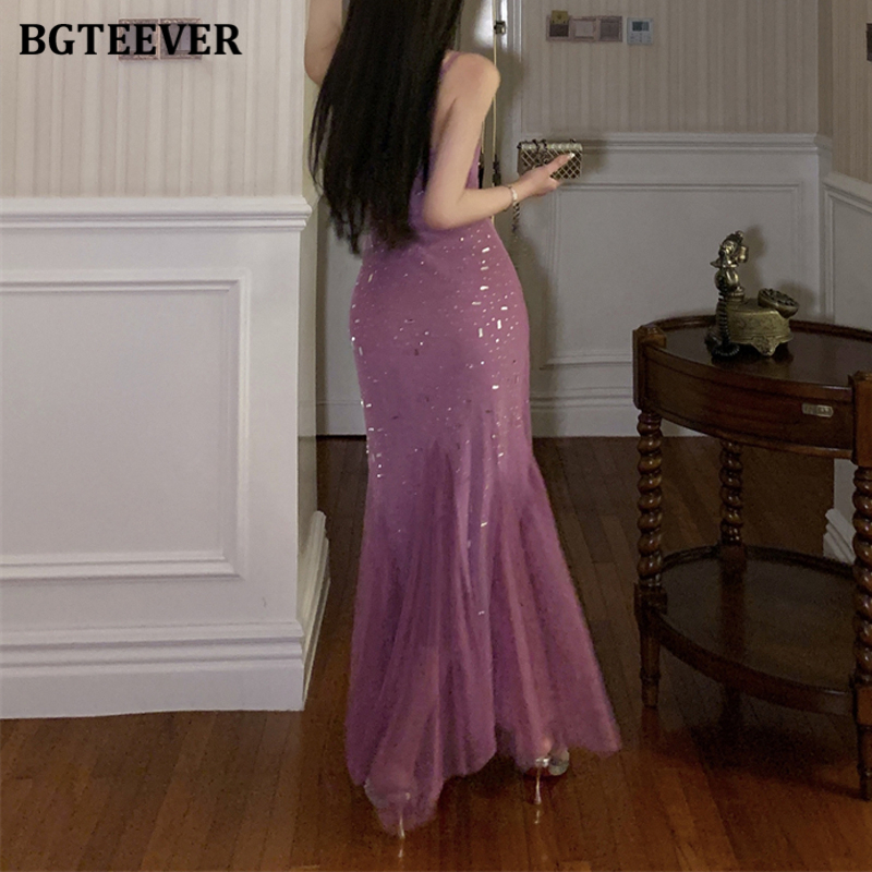 BGTEEVER Women Sleeveless Mermaid Dress Summer Slim Waist Female Spaghetti Strap Package Hip Dress Ladies Vestidos