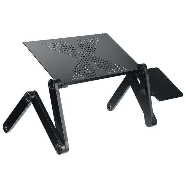 Portable Aluminum Folding Computer Desk Notebook Desk Laptop Stand Lapdesk For TV Bed Sofa Notebook Table With Mouse Pad: Black Single Fan