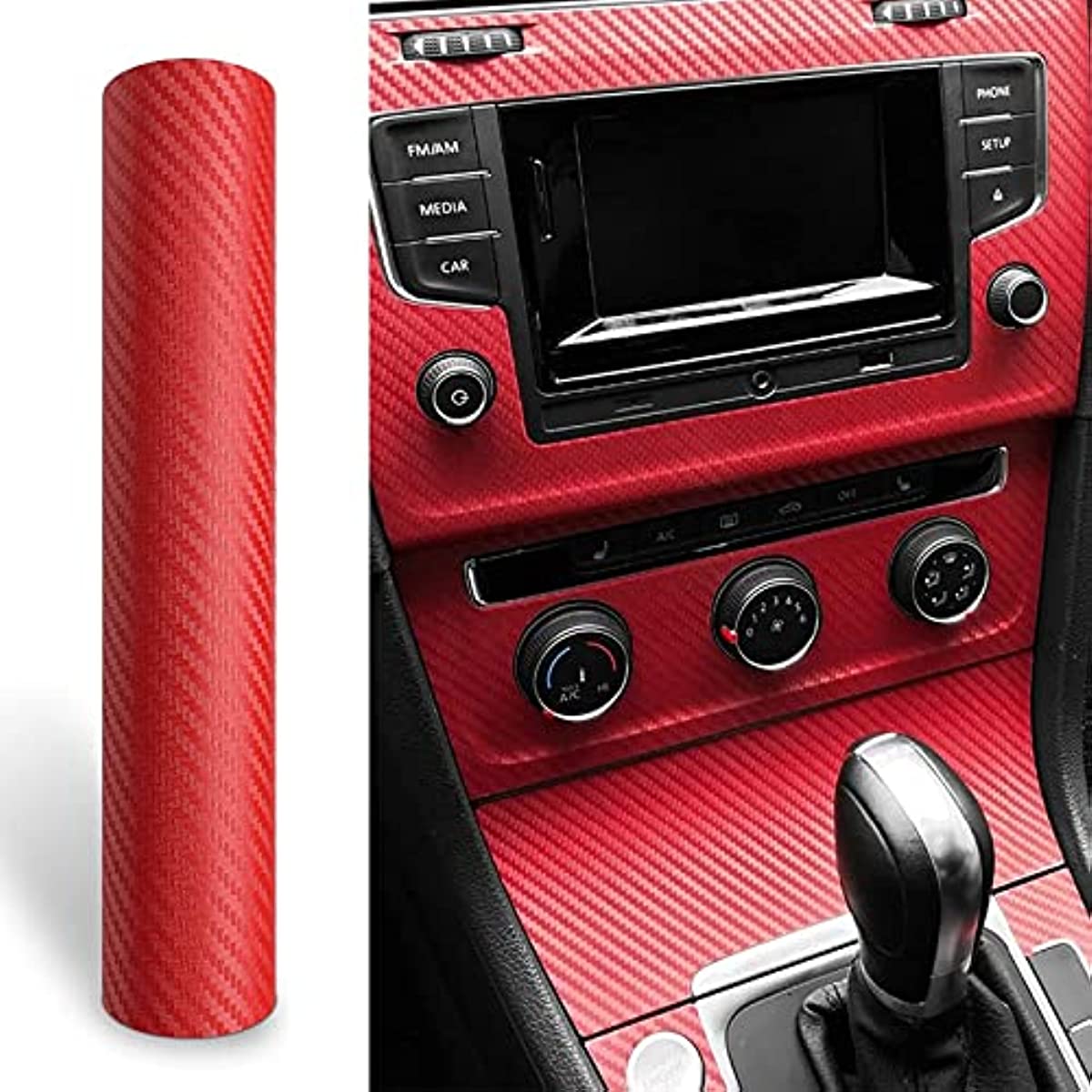 3D Fibra de Carbono Vinilo Coche DIY Wrap Sheet Roll Película Adhesiva Calcomanía - Color Rojo 127X30cm 50"X11.8" (Rojo): Rojo
