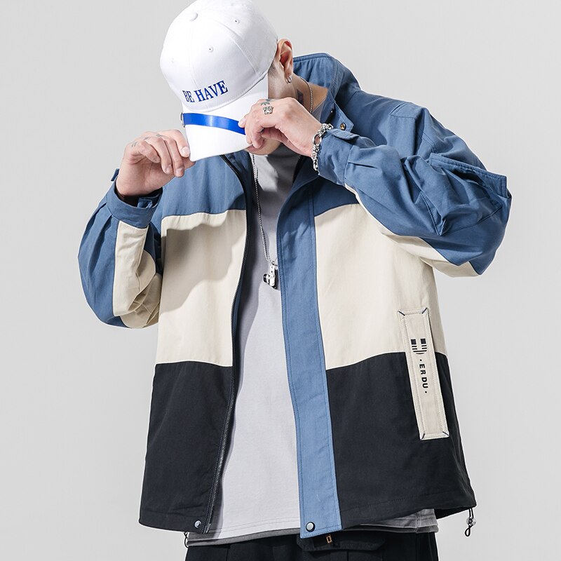 Singleroad herenkleding jas heren paars patchwork windjack hiphop japanse streetwear koreaanse stijl jassen voor heren