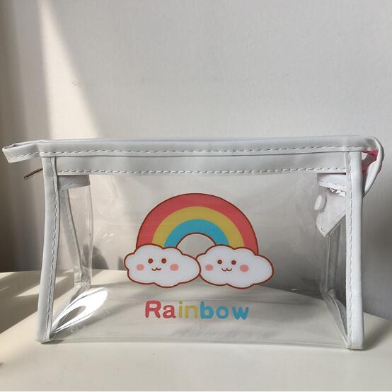 Läpinäkyvä pvc paksunnettu kawaii karhu kani työpöytä järjestäjä penaali meikki säilytyspussi koulun toimisto paperitavarat: 20cm sateenkaari