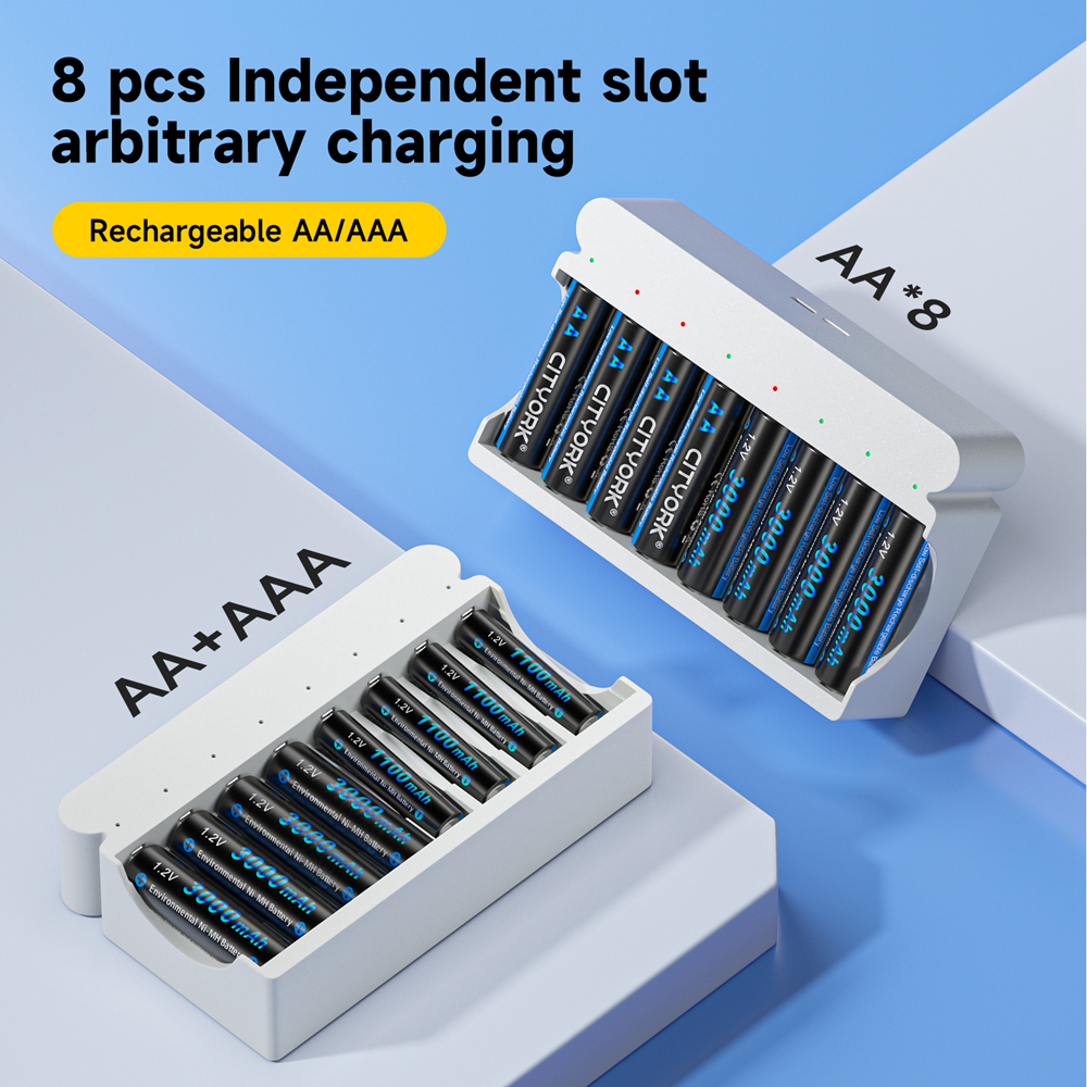 CITYORK 1,2 V AA AAA batería recargable NIMH NI-MH + 8 ranuras LED cargador rápido de batería inteligente para baterías NIMH AA AAA de 1,2 V