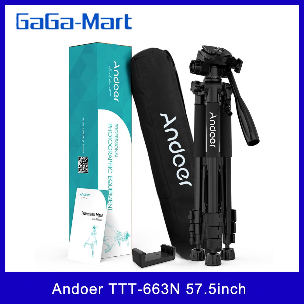 Andoer-trípode para cámara de TTT-663N, accesorio ligero de viaje de 57,5 pulgadas, para fotografía, grabación de vídeo, soporte DSLR SLR, con bolsa