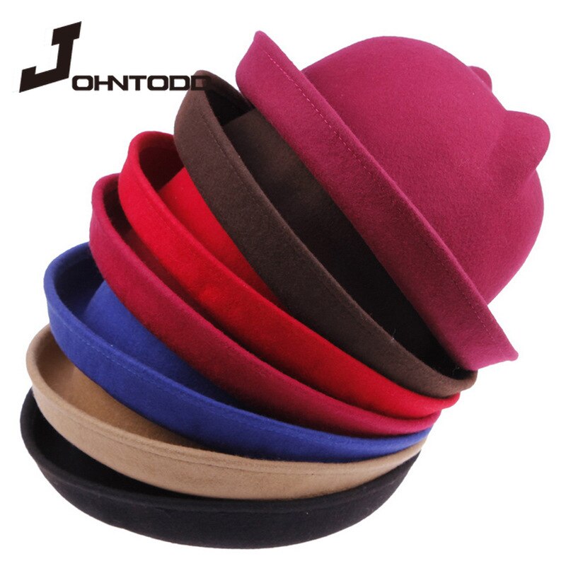 Filthat sort top hat dame derby uld piger drenge vinter fedora dame hatte sød og enkel kasket