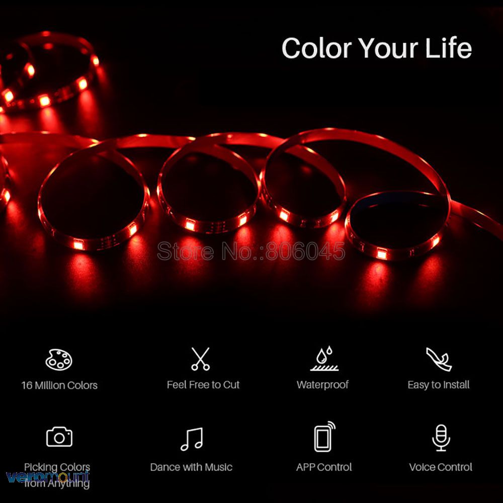 5m 12v 5050 fleksibelt ledet stripe sett rgb bånd  + 24 nøkkel ir fjernkontroll alexa google hjemme stemmekontroll (ewelink app) + strøm