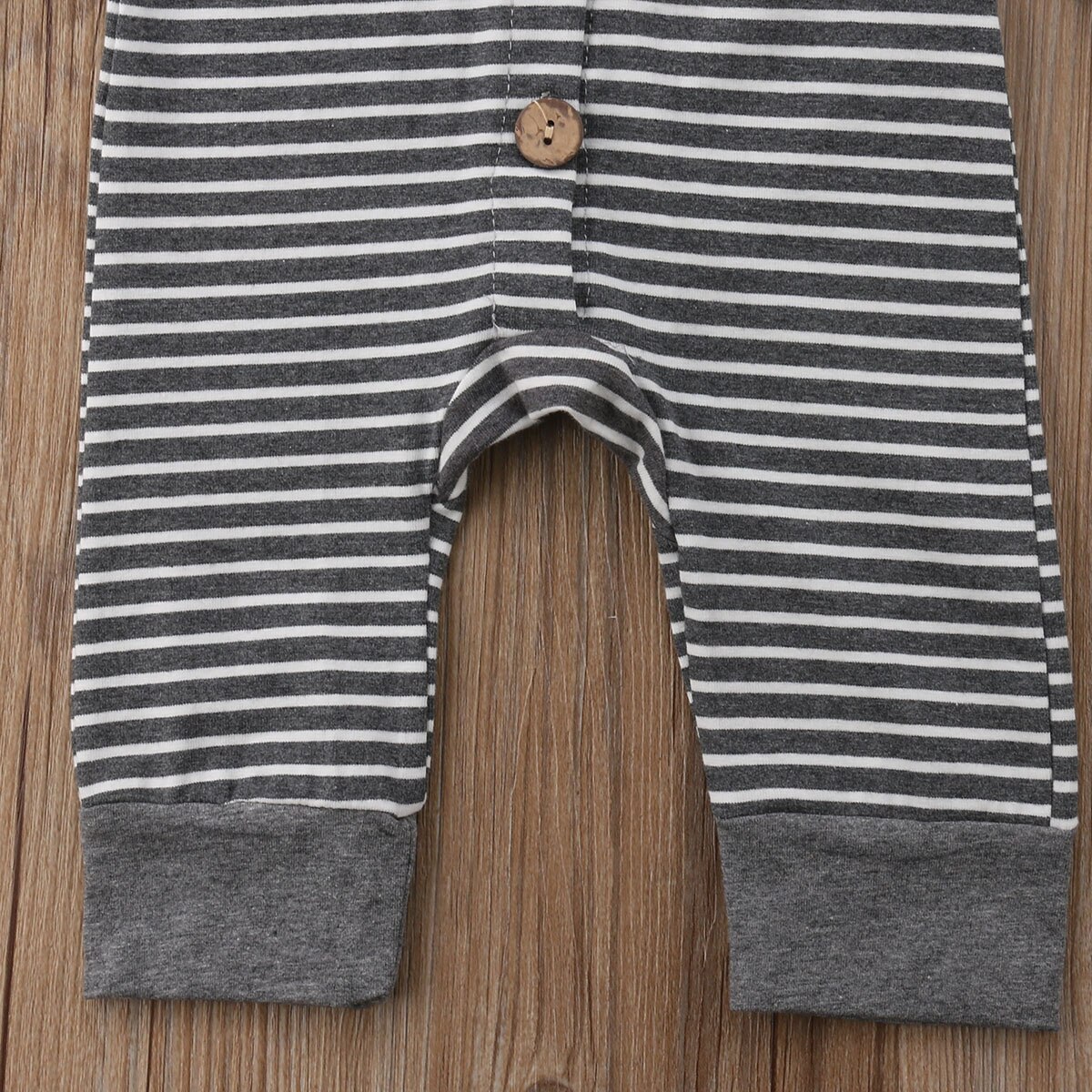 0-24M printemps automne tenues enfant en bas âge bébé filles garçons à capuche à manches longues simple boutonnage gris rayé combinaisons barboteuses