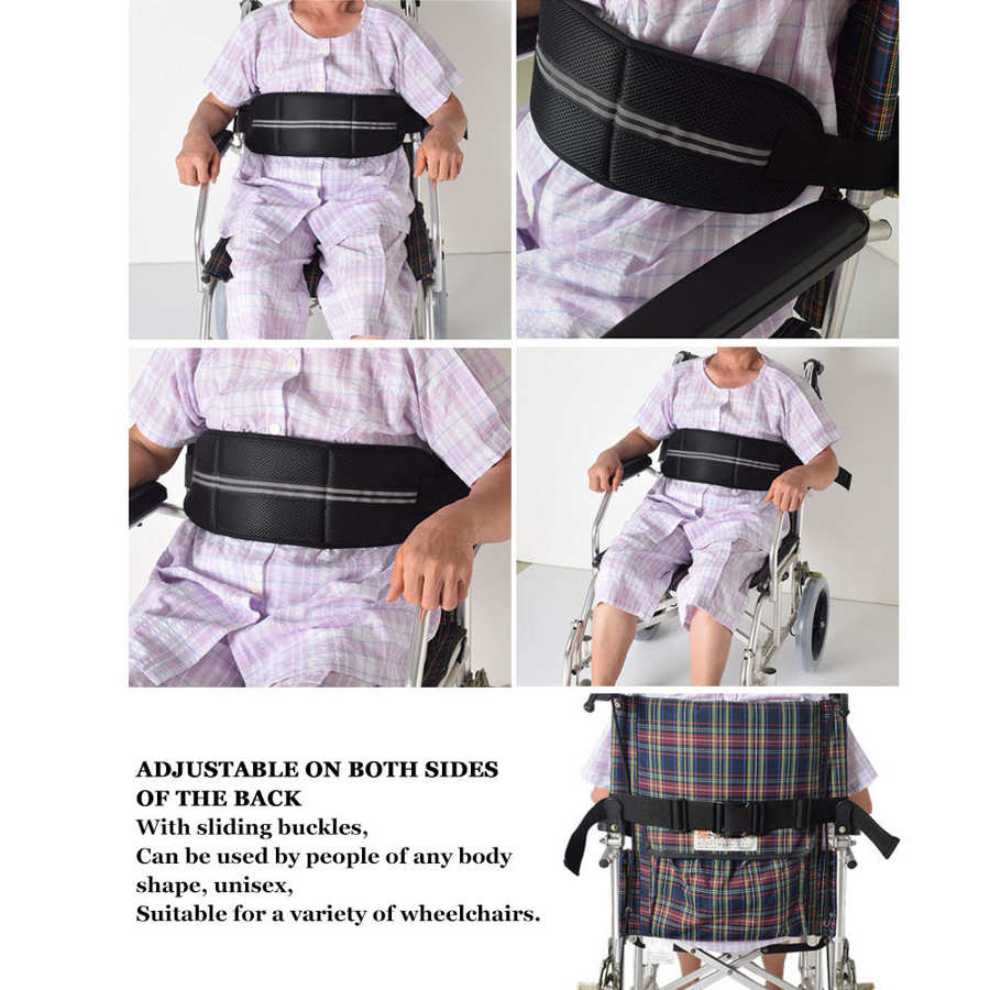 Wheelchair Belt Adjustable Reflective Wheelchair Fixing Belt Harness Strap for Elderly Patient for Home /Hospital Nursing Care