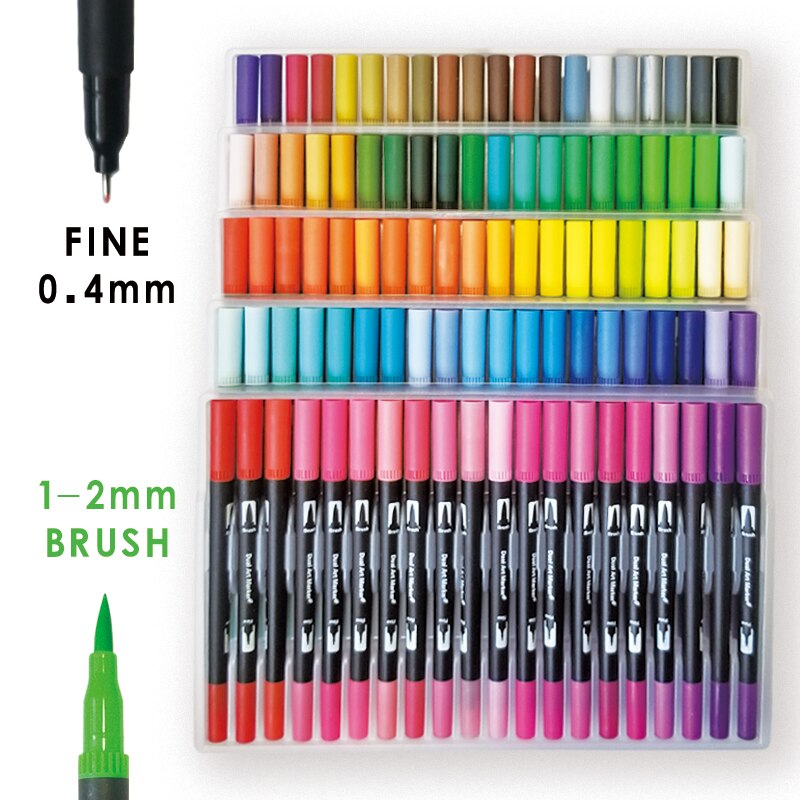 12/24/36/48/72/100/120 dobbeltspids vandfarve kunstmarkør, pensel highlighter pen til håndbogstaver skitsering note: 100 farver sort