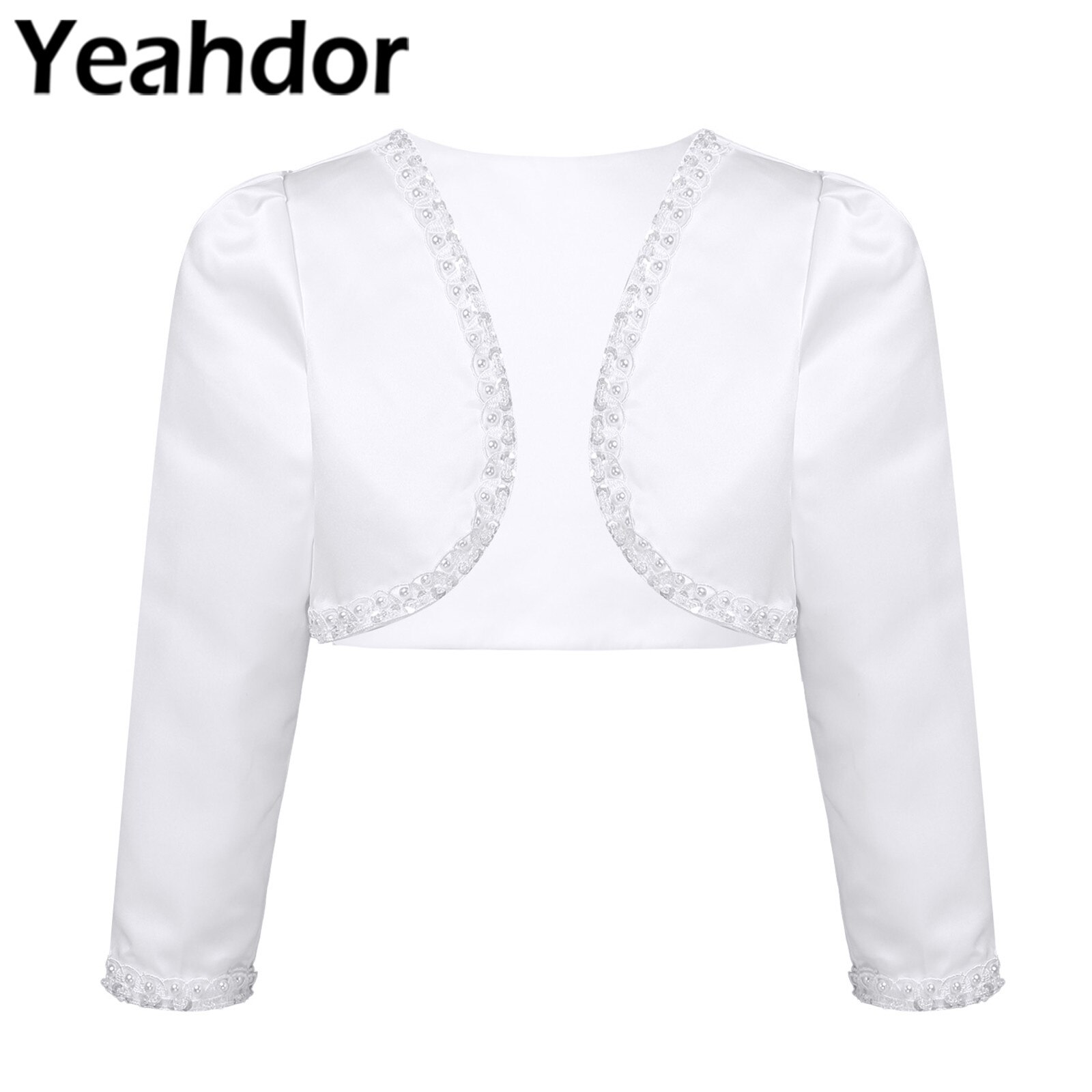 Dziewczyny zroszony bolero kwiat sukienki dla dziewczynek kurtka wzruszenie ramion szal długi płaszcz z rękawami satynowy otwarty niezapinany kardigan ślub dzieci pokrowiec owijający się