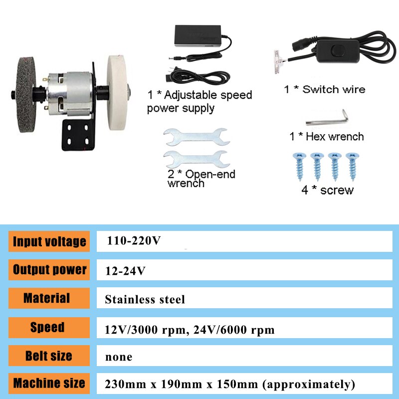 Mini Electric Polisher Machine 7 Speed Adjustable Metal Wood Grinder DIY Micro Knife Edges Sharpener Cutter 2 Wheels