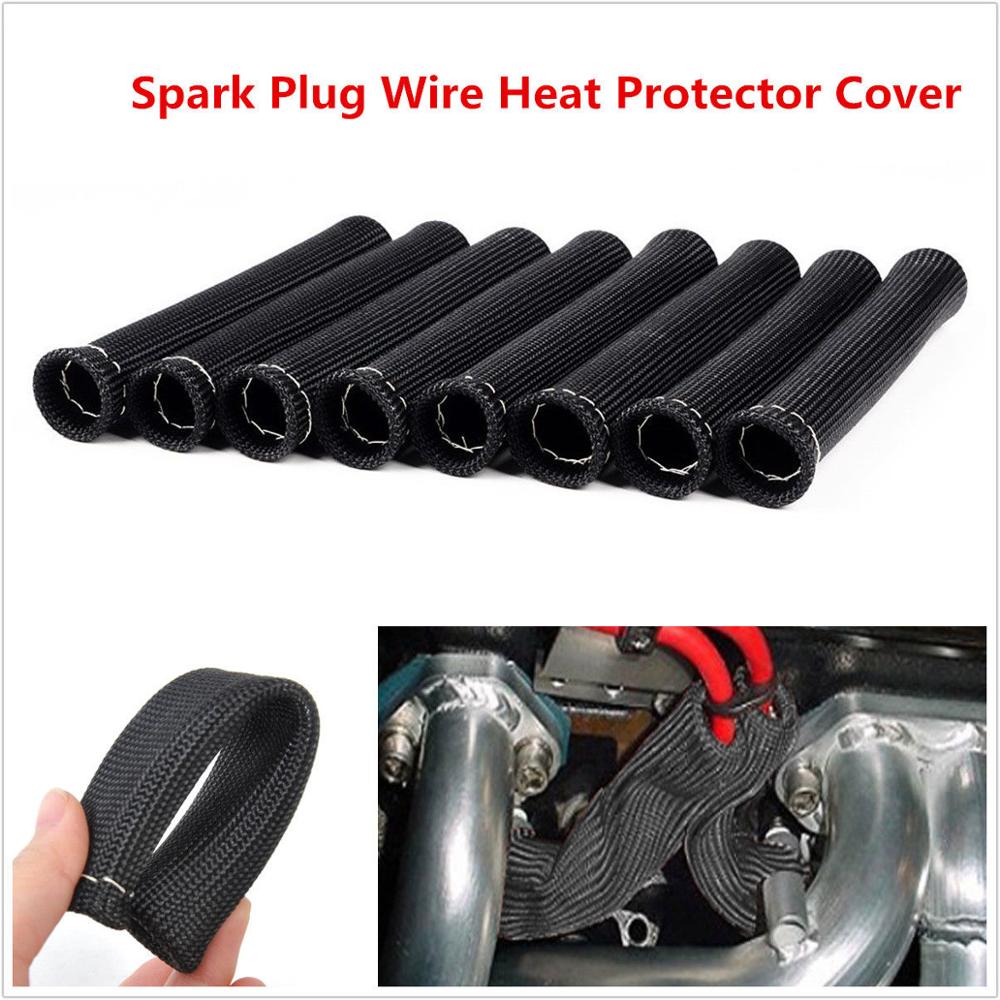 8PCS Black Red 1200° Spark Plug Wire Boots Heat Shield Protector Sleeve SBC BBC 350 454