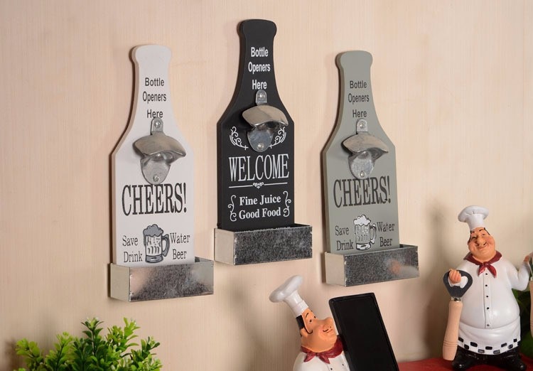 Barra montada en la pared abridor de botellas de cerveza clásica de la vendimia tapa de la pared de la captura de abridor de botellas de cerveza-decoración de la pared