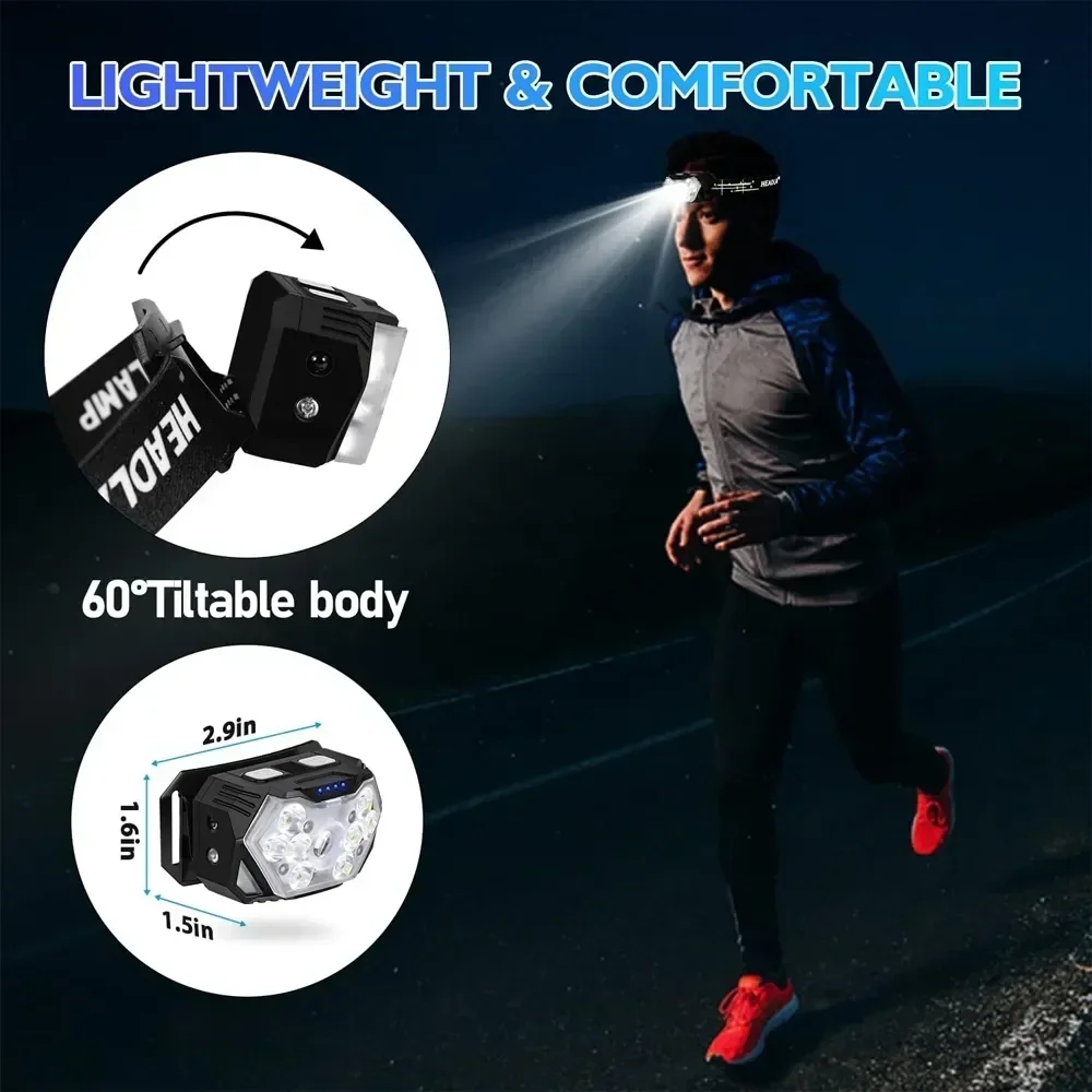 2000lm superklare pandelamper 9 led usb genopladelige bevægelsessensorer bærbare søgelamper til fiskeri camping udendørs