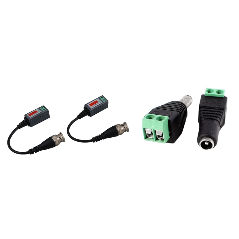 -6 Pcs 5.5X2.1Mm Female + Male CCTV DC Power Connector Adapter Repar Part & 10 Pcs Camera CCTV BNC CAT5 Video Balun Passive T