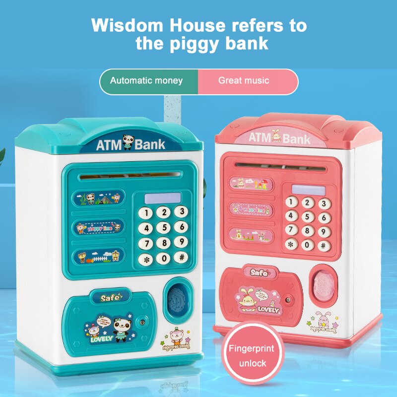 Salvadanaio elettronico automatico ATM cassiere macchina simulazione parola d'ordine impronta digitale sblocco contanti deposito monete regalo per bambini