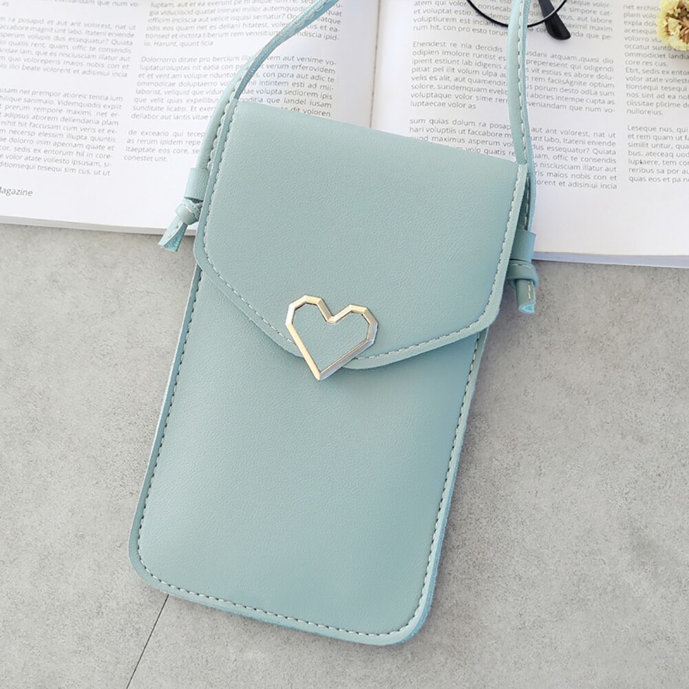 Cell Phone Bag Shoulder Pocket Wallet Pouch Case 2Pcs Love Heart Transparent Shoulder Crossbody Bag Phone Touch Screen Purse