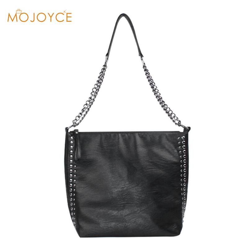 Retro Large Capacity Tote Bag Women Chain Rivet Shoulder Bags Women Leather Crossbody Bag Solid Color Bag Bead