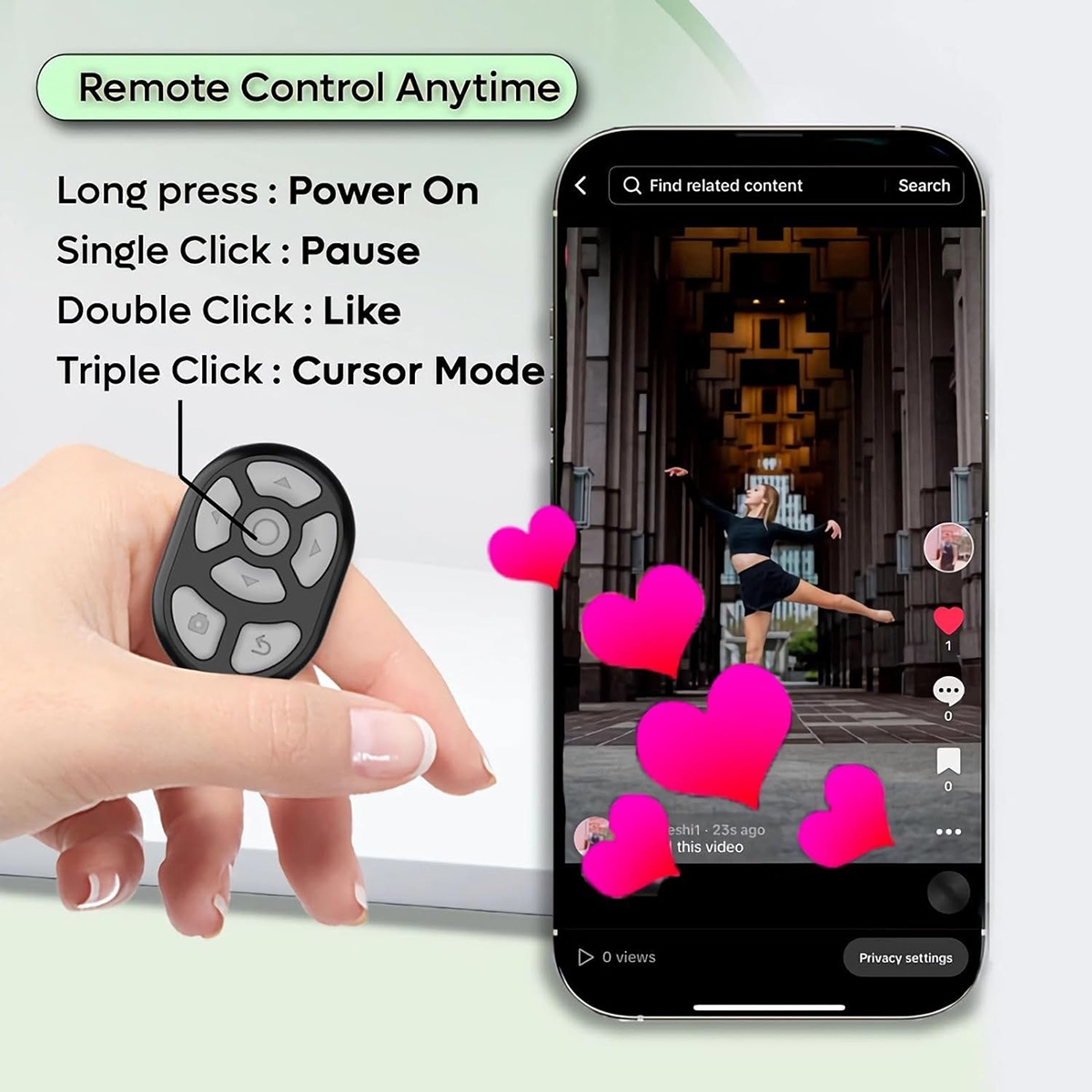 Wireless Bluetooth Ring Remote Control Fingertip Selfie Video Controller For Tik Tok Page Turner Browsing For for iOS Android