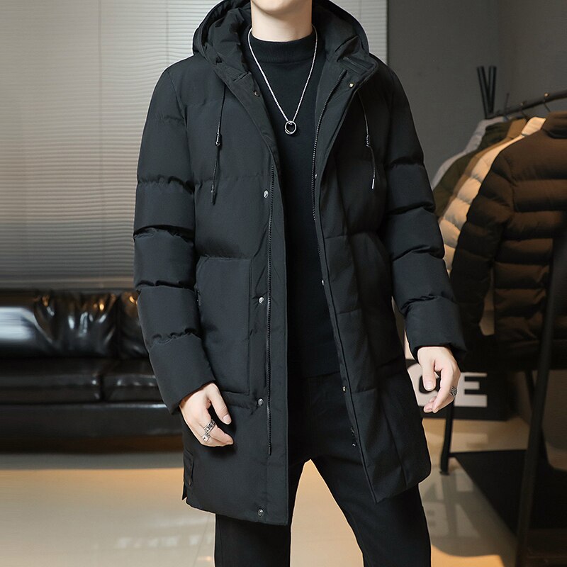 Manteau mi-long en coton épais pour homme, vêtement à la , Version coréenne, , populaire, hiver: XXXL(77.5-85)KG / Black