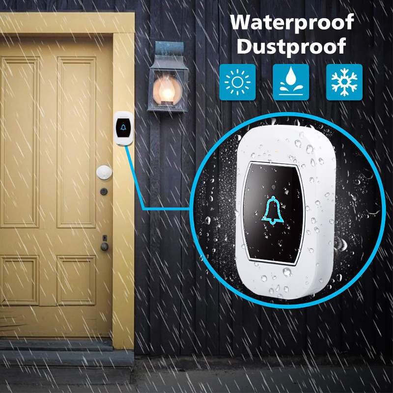 Wireless Waterproof Doorbell 300m Range US EU Plug Home Intelligent Door Bell Chime 2 Buttons 2 Receivers Temperature Self Power