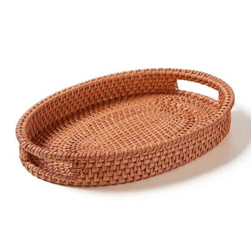 Opbergmand handgevlochten rotan bruin ovaal in oude tradities fruit brood snack opbergmand keuken huishoudelijke artikelen: 34 24 5cm