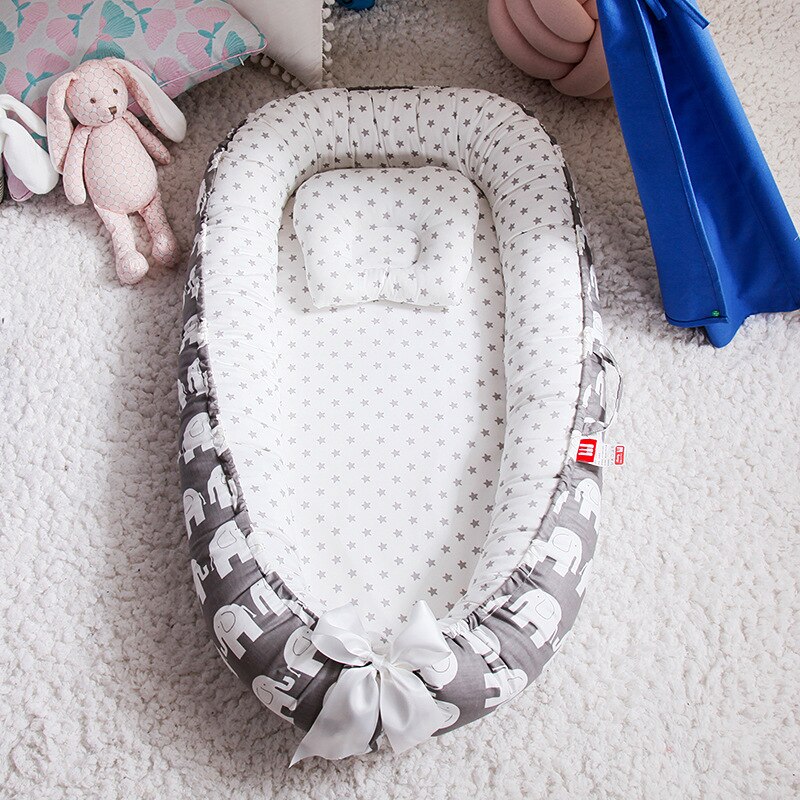 Abnehmbaren Baby Nest Laufstall Schlafzimmer Decor Kinder Kindergarten Bett Spielen Krippe Bettwäsche Wiege: grey elephant