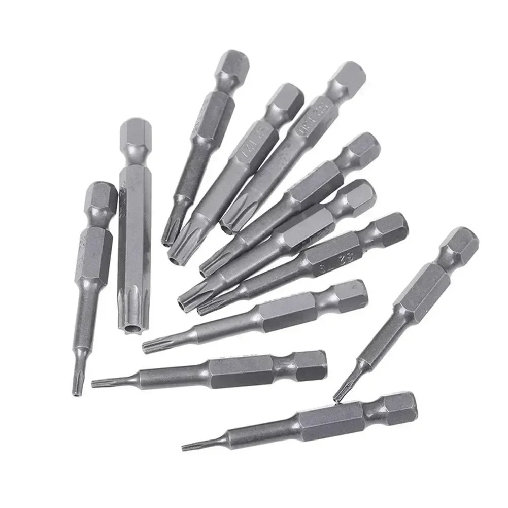50mm Torx Steel Magnetic Triangle Head Screwdriver Bits 1/4 Hex Shank Pneumatic Screwdriver Electric Head T5-T40 Star Bit Set